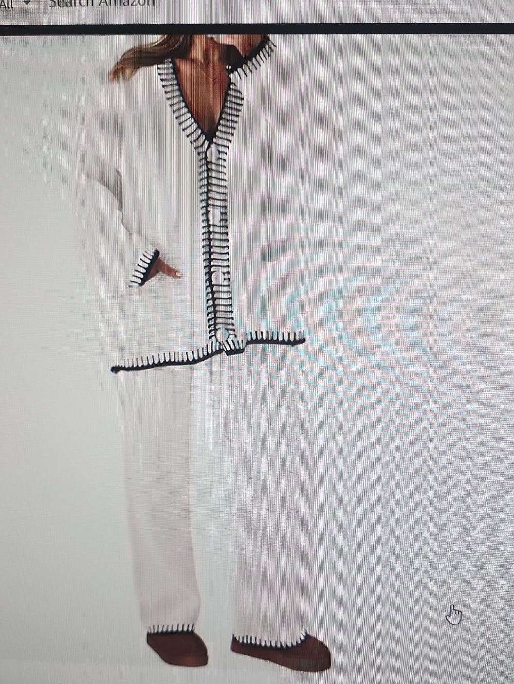 Women's White Two-Piece Sweater Lounge Set with Black Trim NWT-Medium